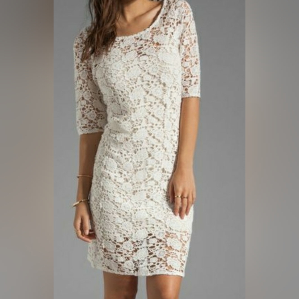 Lily Aldridge X Velvet For Revolve Size M Cream Crochet Sheer Lace Dress